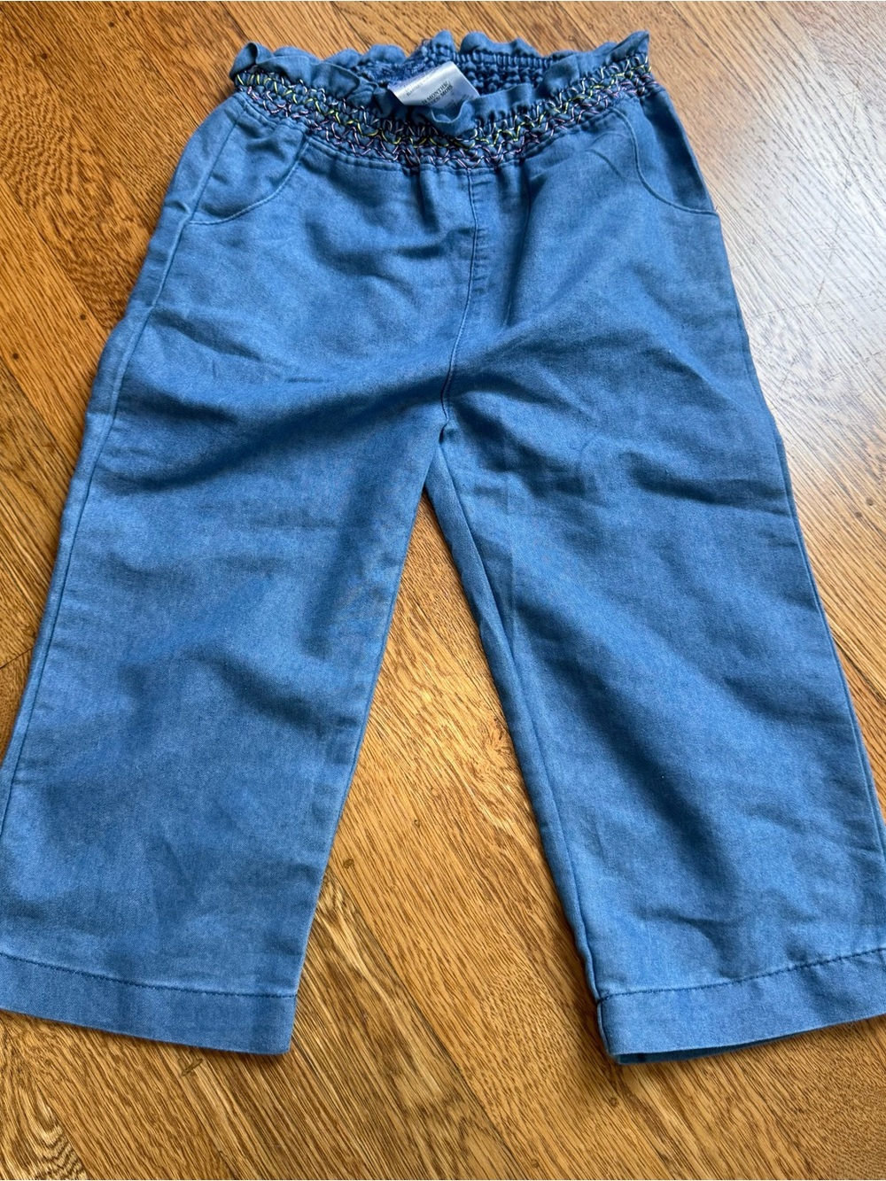 Girls' Blue Denim Elastic-Waist Pull-On Wide leg Pants NWOT Sz 24 months